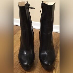 ROUSSEAU black leather platform mid calf booties boots shoes 39 8.5